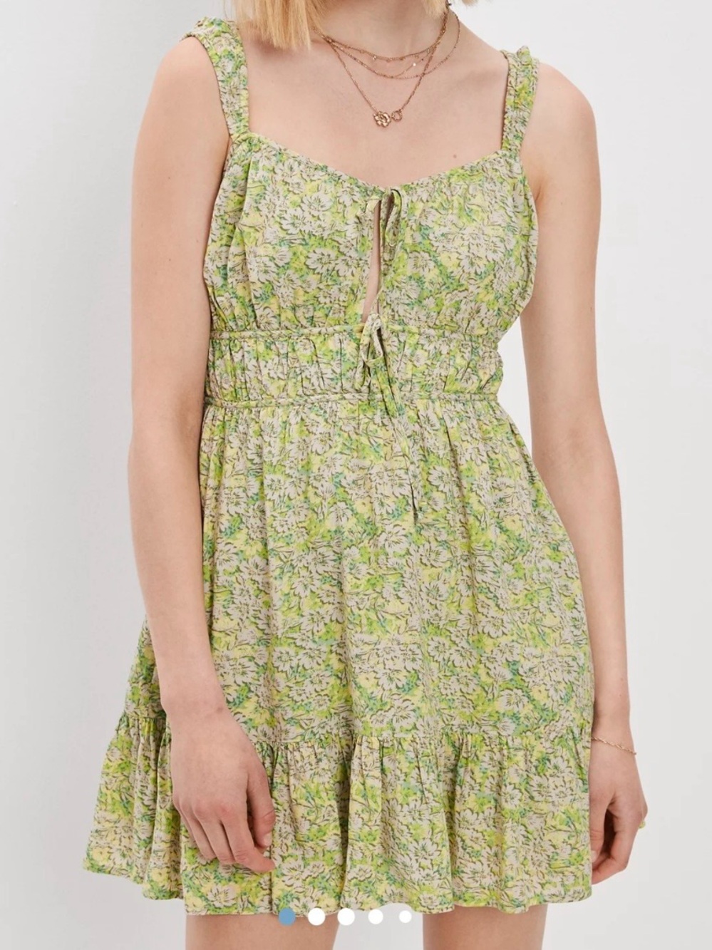 American Eagle Outfitters Light Green Floral Tie-Front Mini Dress - Picture 1 of 3
